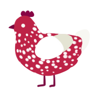 A crimson and white chicken with a speckle pattern