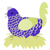 A indigo and lemon chicken with a lace pattern