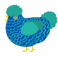 A ultramarine and turquoise chicken with a lace pattern