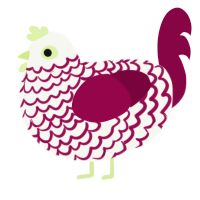 Velour, a white and maroon chicken with a lace pattern