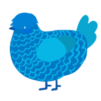 A sapphire and cerulean chicken with a lace pattern