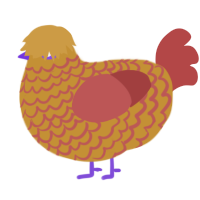 A gold and red chicken with a lace pattern