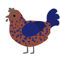 Deerie, a russet and navy chicken with a speckle pattern