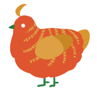 A vermilion and orange chicken with a half-bar pattern