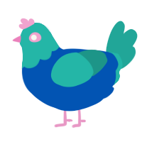A ultramarine and turquoise chicken with a head pattern