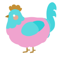 A pink and aqua chicken with a head pattern