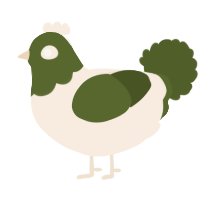 A cream and olive chicken with a head pattern