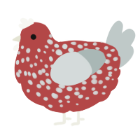 A red and silver chicken with a speckle pattern
