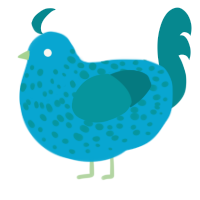 A cerulean and teal chicken with a speckle pattern
