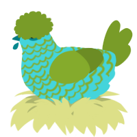 A aqua and chartreuse chicken with a lace pattern