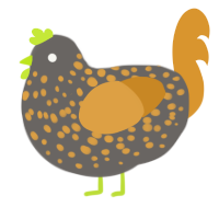 A grey and orange chicken with a speckle pattern