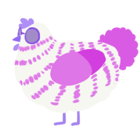 A white and orchid chicken with a bar pattern
