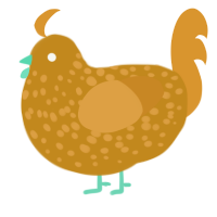 A ochre and orange chicken with a speckle pattern