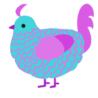 A aqua and orchid chicken with a lace pattern