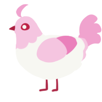 A white and pink chicken with a head pattern