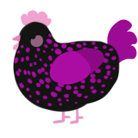 A black and plum chicken with a speckle pattern