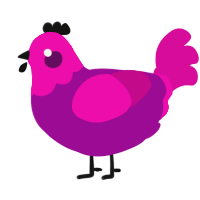 A plum and fuchsia chicken with a head pattern