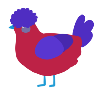 A crimson and indigo chicken