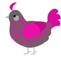 A grey and fuchsia chicken with a lace pattern