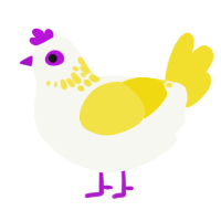 A white and yellow chicken with a neck-speckle pattern