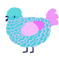 A aqua and lavender chicken with a lace pattern