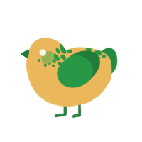 smol banana, a honey and viridian chicken with a neck-speckle pattern