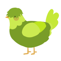 A chartreuse and lime chicken with a head pattern