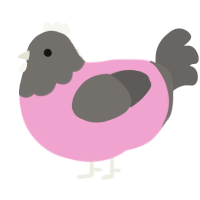 A pink and grey chicken with a head pattern