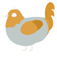 A silver and orange chicken with a head pattern
