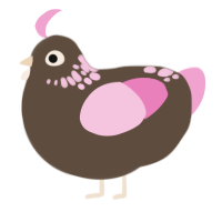 A bark and pink chicken with a neck-speckle pattern
