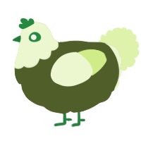A olive and apple chicken with a head pattern