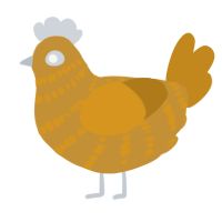 A gold and ochre chicken with a bar pattern