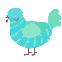 A aqua and mint chicken with a bar pattern