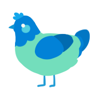 A mint and sapphire chicken with a head pattern