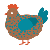 A brown and sea chicken with a speckle pattern