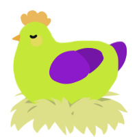 A lime and violet chicken