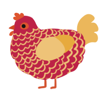 A crimson and honey chicken with a lace pattern