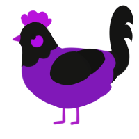 A violet and black chicken with a head pattern