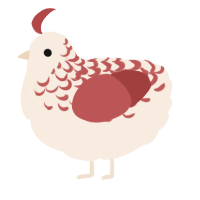 A cream and red chicken with a half-lace pattern