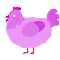 A lavender and orchid chicken with a head pattern