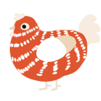 A vermilion and cream chicken with a bar pattern