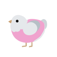 Fluffy Cushion, a pink and mist chicken with a head pattern