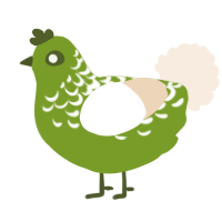 A chartreuse and cream chicken with a half-lace pattern