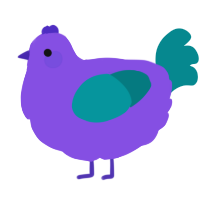 A blurple and teal chicken