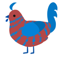 A red and sapphire chicken with a bar pattern