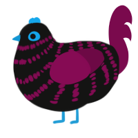 A black and wine chicken with a bar pattern