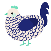 A cream and navy chicken with a lace pattern
