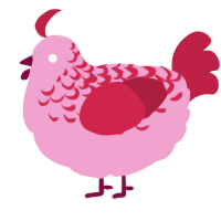A pink and crimson chicken with a half-lace pattern