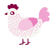 A white and pink chicken with a lace pattern