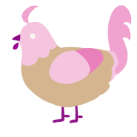 A beige and pink chicken with a head pattern